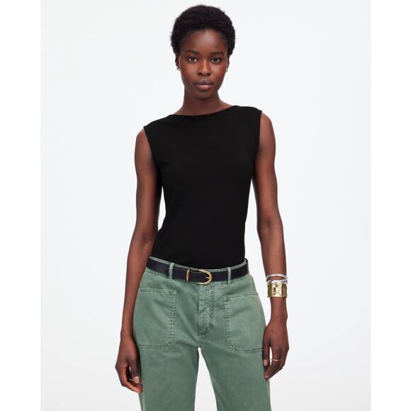 Madewell Low-Back Top WMNS M Black Pullover Stretchy Jersey Slim Fit Sleeveless - Picture 1 of 8